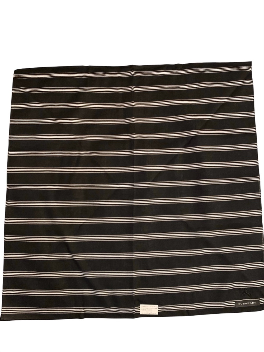 Burberry NWT Black Striped Handkerchief 19.5” Square 100% Cotton Made in Japan